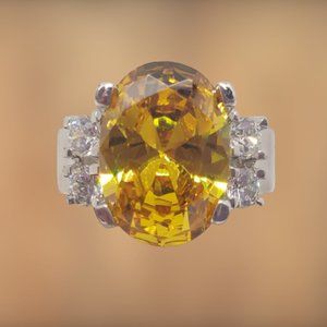 Simulated Yellow & Clear 5 Gemstone Ring Size 7